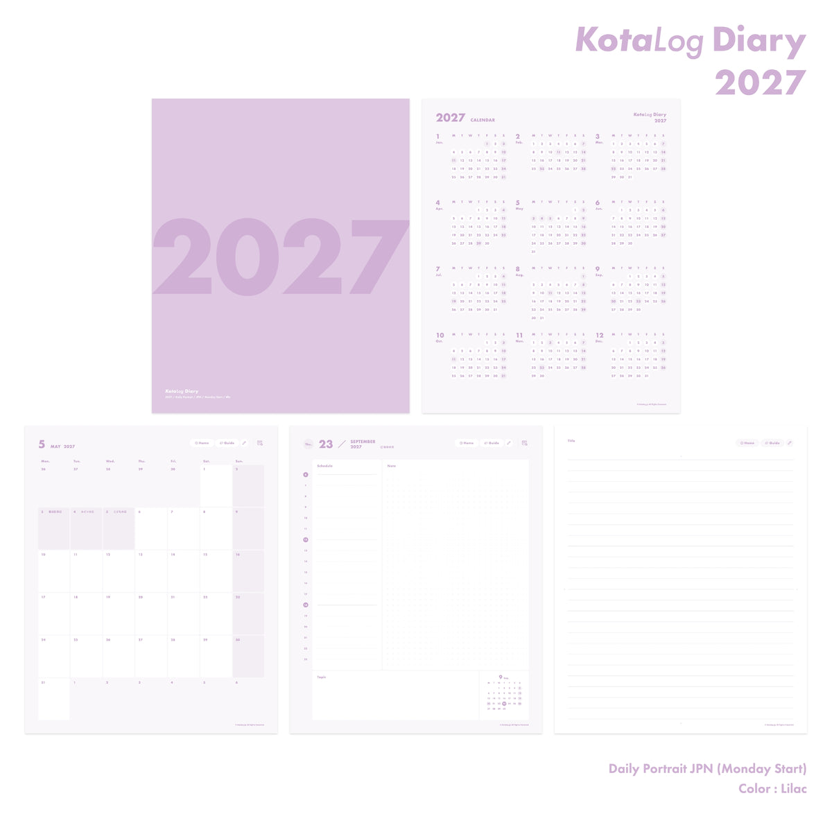 KotaLog Diary 2027 Daily Por.JPN (日本の祝日)