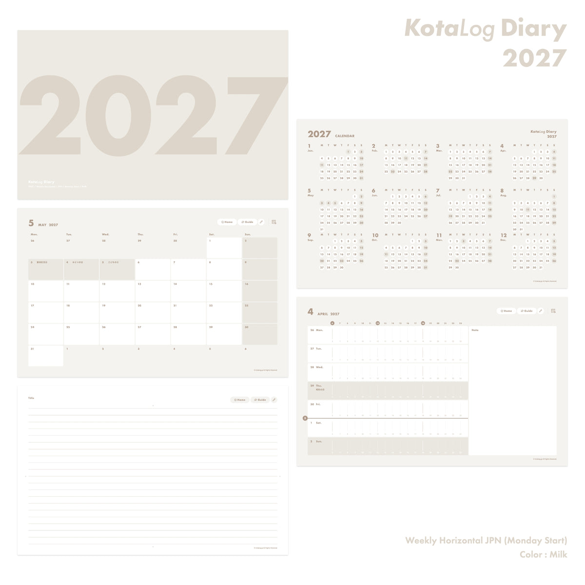 KotaLog Diary 2027 Hor.JPN (日本の祝日)