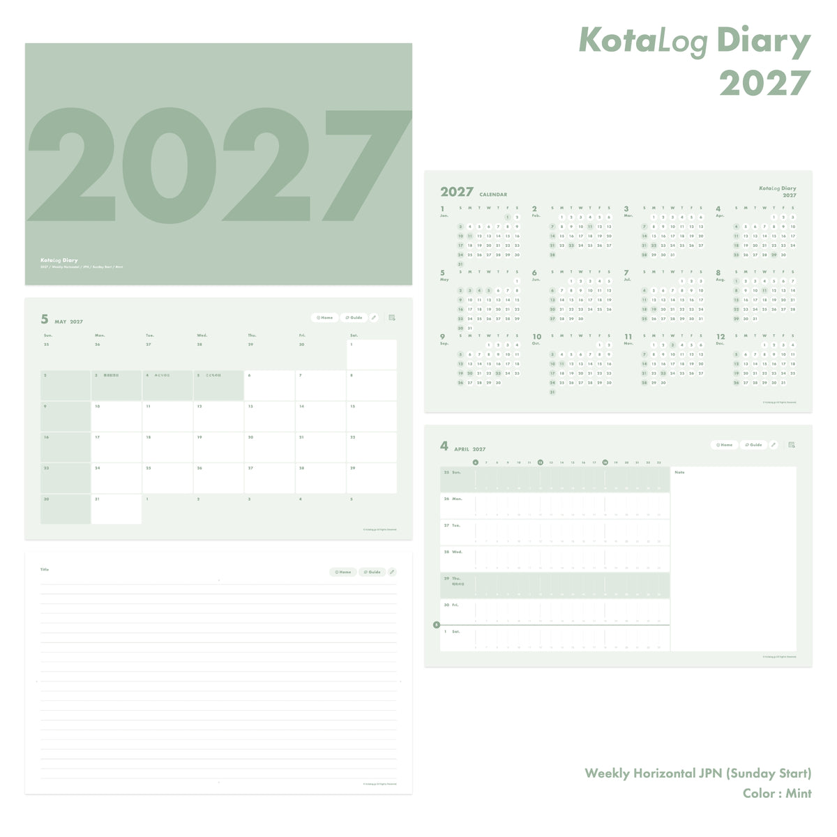 KotaLog Diary 2027 Hor.JPN (日本の祝日)