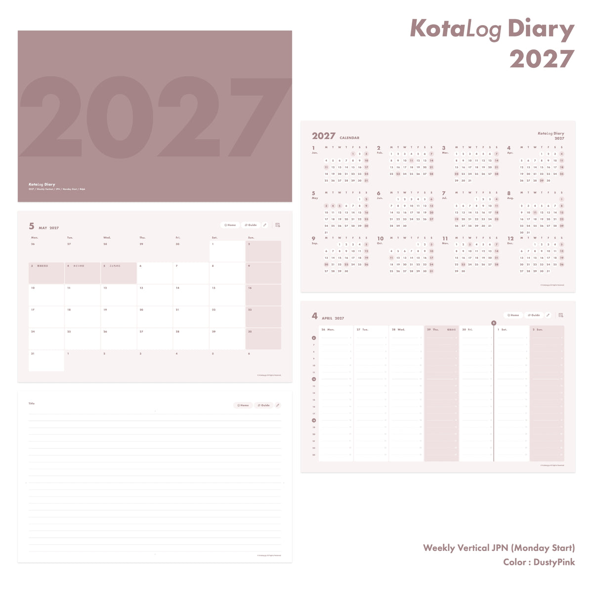 KotaLog Diary 2027 Vert.JPN (日本の祝日)