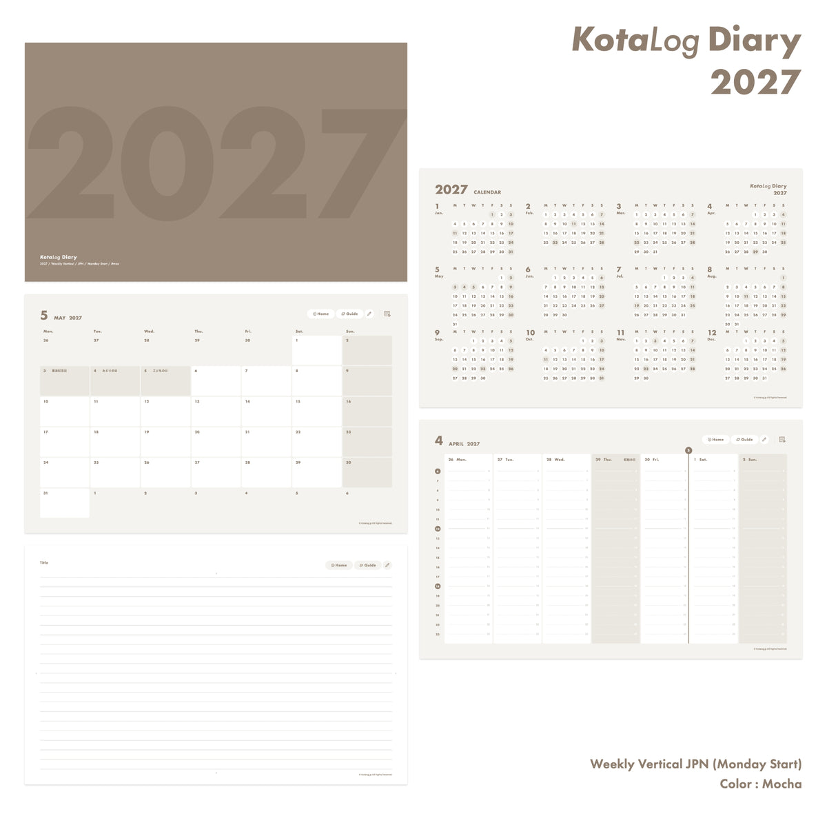 KotaLog Diary 2027 Vert.JPN (日本の祝日)