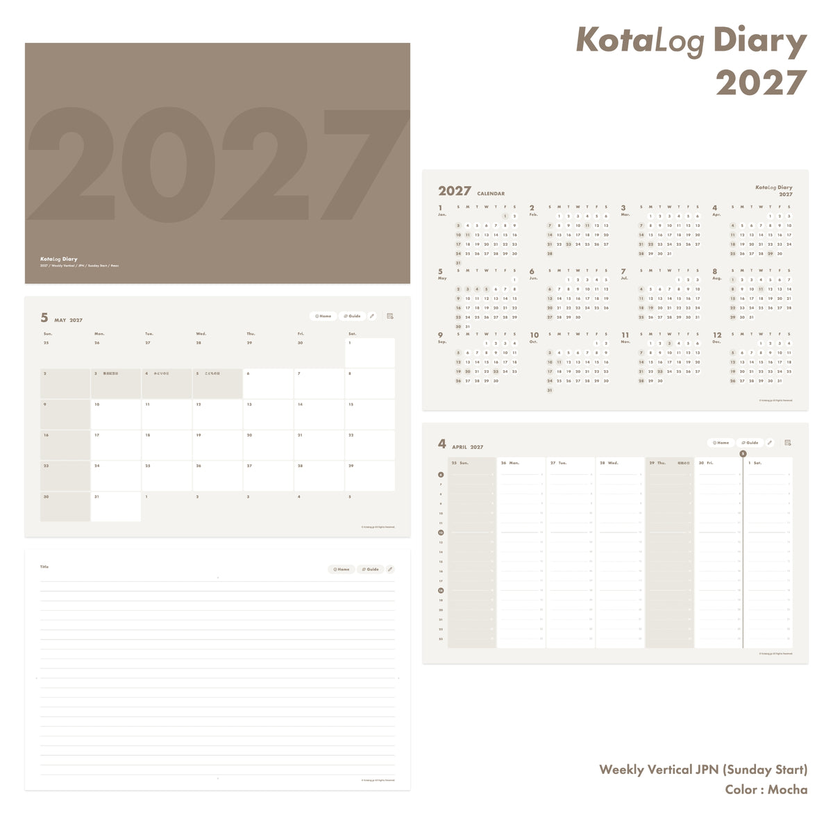 KotaLog Diary 2027 Vert.JPN (日本の祝日)